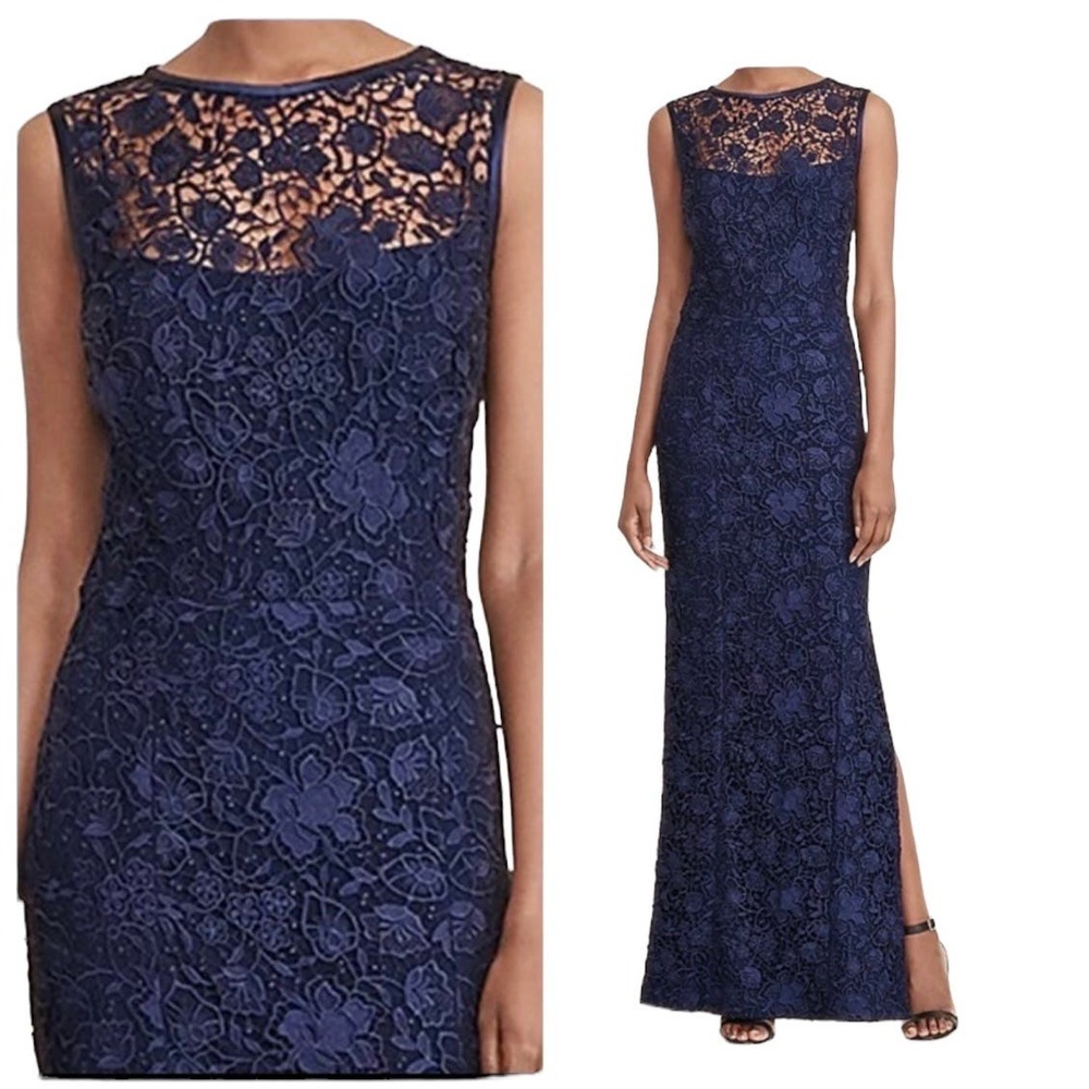 Lauren Ralph Lauren Navy Blue Lace Maxi Dress
